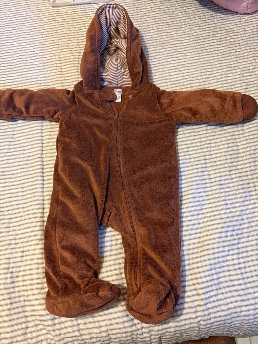 Carter's Brown Hooded Fleece Baby Footed One-Piece